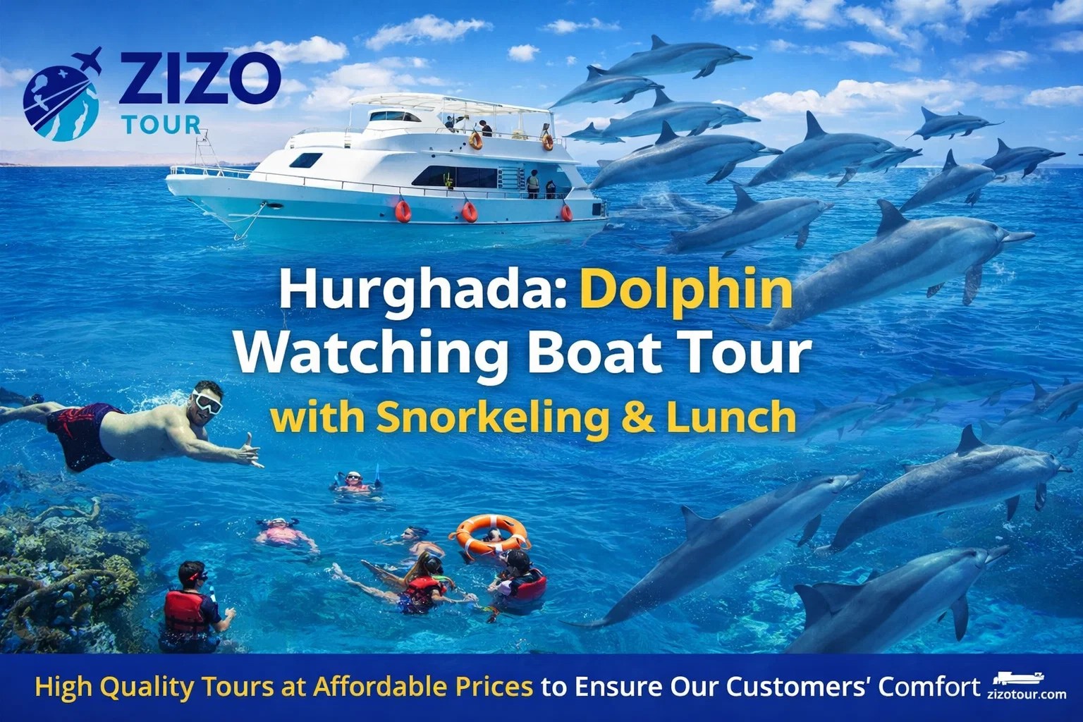 Hurghada: Dolphin Watching Boat Tour with Snorkeling & Lunch