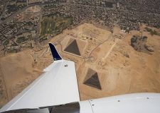Aerial view of the Giza Pyramids from an airplane